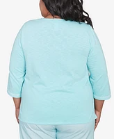 Alfred Dunner Plus St. Thomas Asymmetrical Dragonfly Embroidery Top