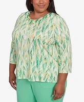 Alfred Dunner Plus Rise and Shine Bright Textured Strokes Embellished Top