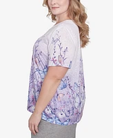 Alfred Dunner Plus Crystal Springs Criss Cross Ombre Butterfly Top