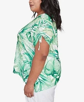 Alfred Dunner Plus Rise and Shine Monotone Tropical Leaf Top