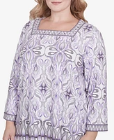 Alfred Dunner Plus Crystal Springs Border Square Neck Top