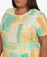 Alfred Dunner Plus Rise and Shine Textured Patch Short Sleeve Top