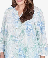 Alfred Dunner Plus St. Thomas Tropical Embroidered Button Front Top