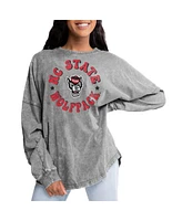 Gameday Couture Women's Gray Nc State Wolfpack Playing Around Faded Wash Oversized Long Sleeve T-Shirt