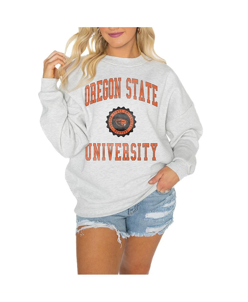 Gameday Couture Women's Steel Oregon State Beavers Good Vibes Premium Fleece Drop Shoulder Pullover Sweatshirt