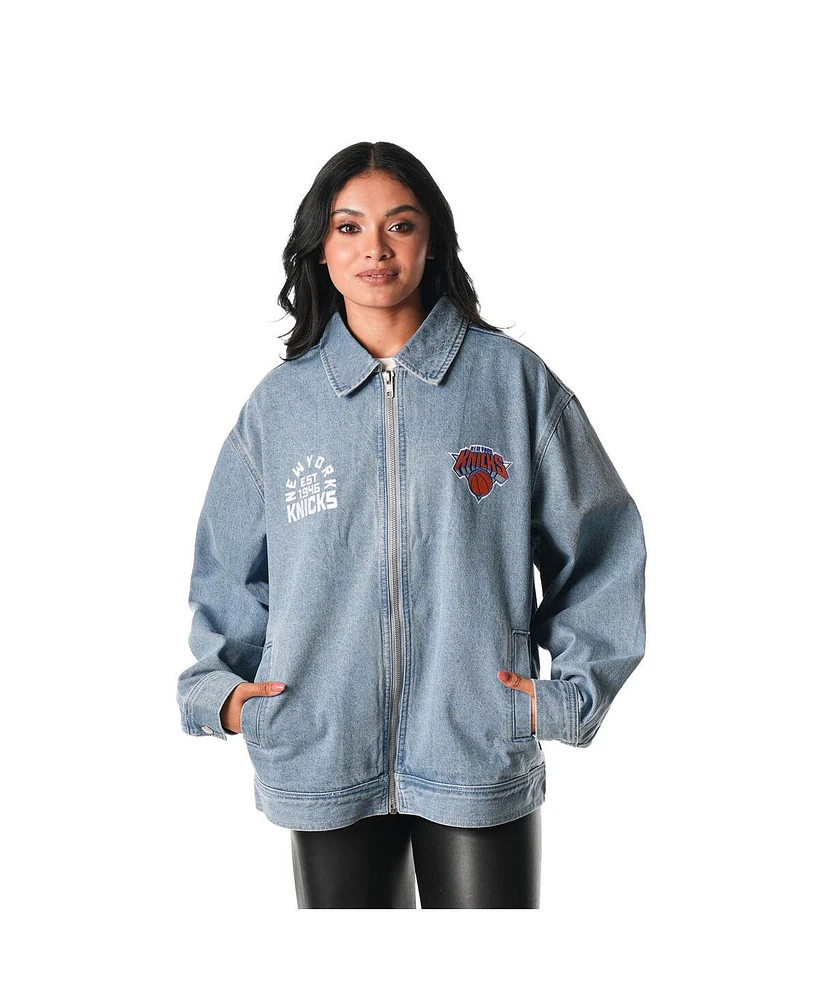 The Wild Collective Men's and Women's Blue New York Knicks Coaches Full-Zip Denim Jacket