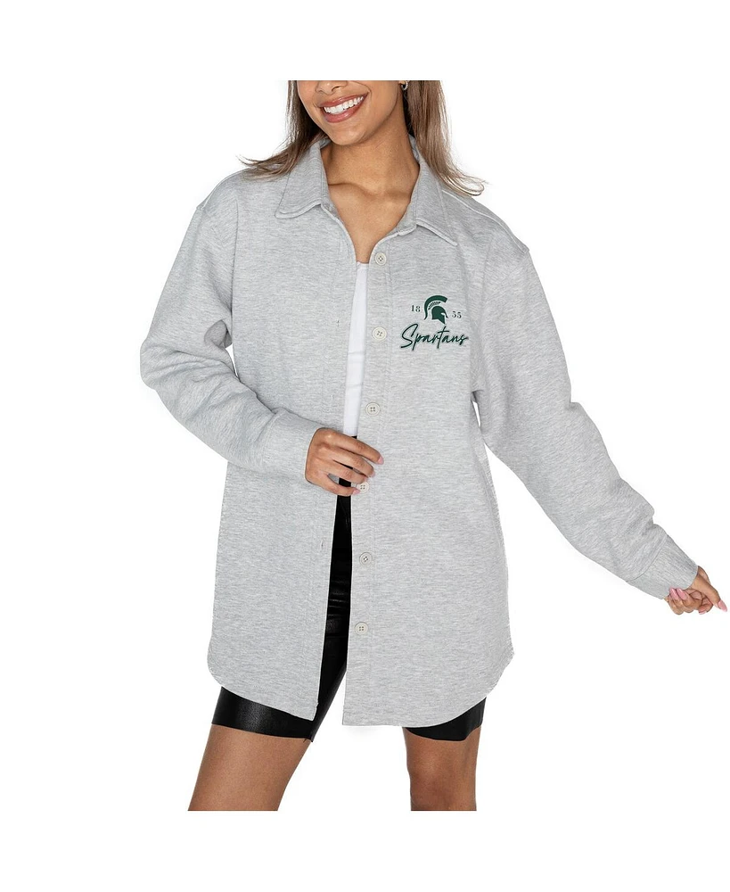 Gameday Couture Women's Ash Michigan State Spartans Foundation Full-Button Long Sleeve Overshirt Top