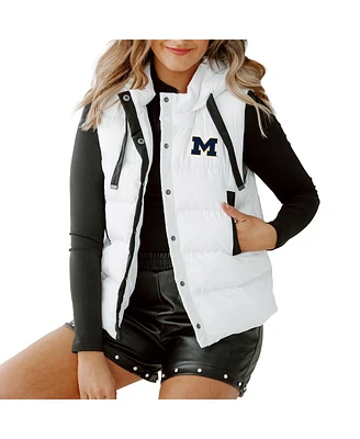 Gameday Couture Women's White Michigan Wolverines Hooded Full-Snap Puffer Vest