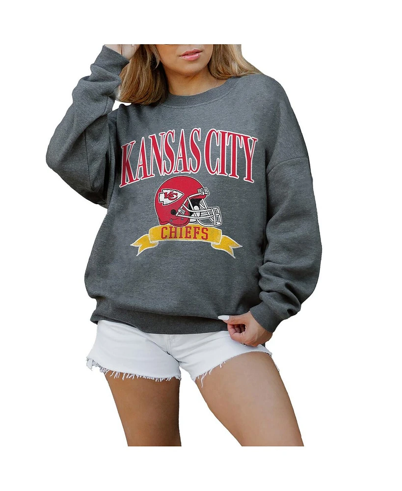 Gameday Couture Women's Charcoal Kansas City Chiefs Seal The Deal Premium Fleece Drop Shoulder Pullover Sweatshirt