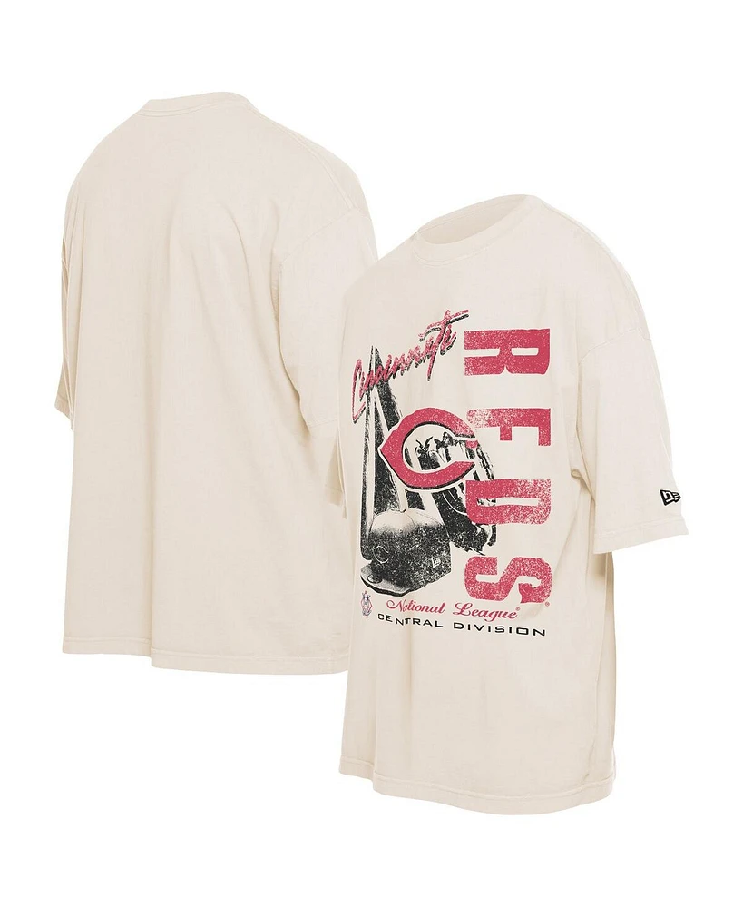 New Era Men's Cream Cincinnati Reds Cooperstown Collection Oversized Throwback Distressed T-Shirt