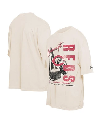 New Era Men's Cream Cincinnati Reds Cooperstown Collection Oversized Throwback Distressed T-Shirt