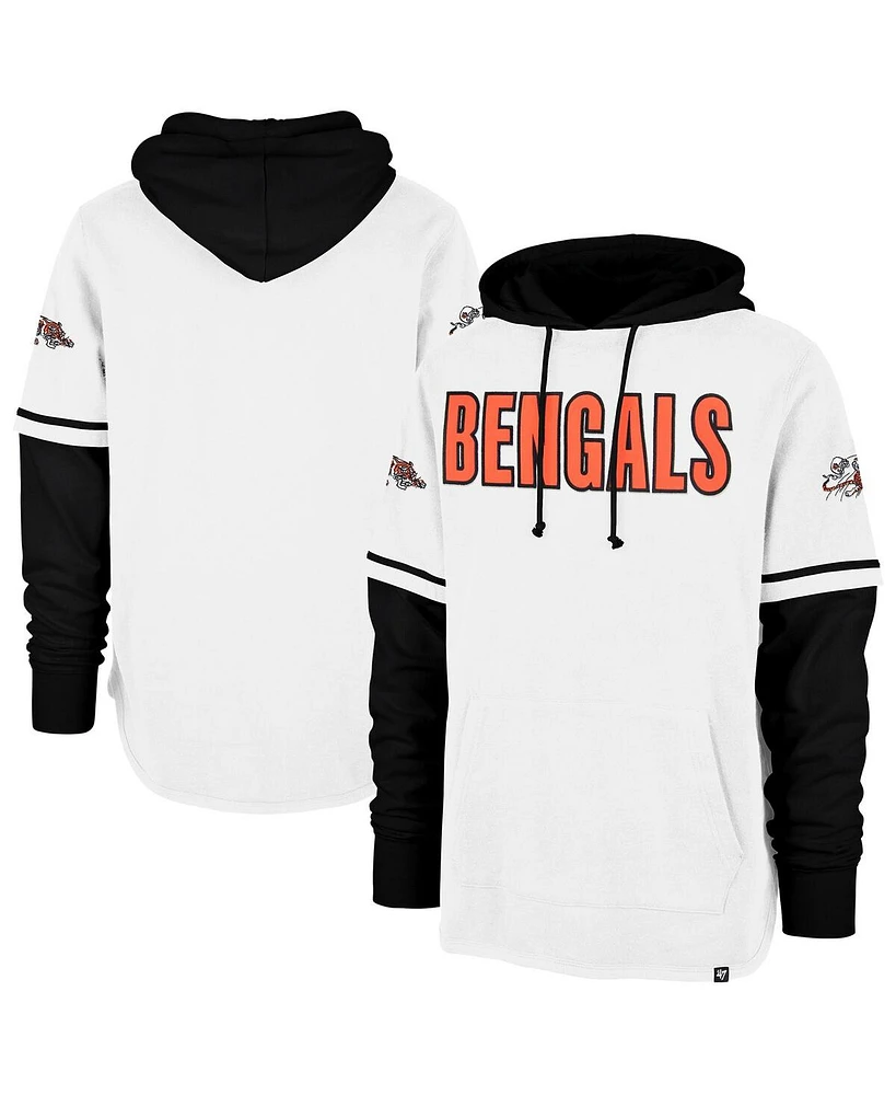 '47 Brand Men's White Cincinnati Bengals Throwback Shortstop Pullover Hoodie