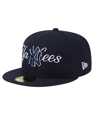 New Era Men's Navy York Yankees Overlap 59FIFTY Fitted Hat