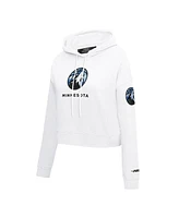 Pro Standard Women's White Minnesota Timberwolves 2024/25 City Edition Chenille Applique Cropped Pullover Hoodie