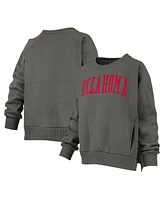 Pressbox Women's Charcoal Oklahoma Sooners Pocketed Raglan Pullover Sweatshirt