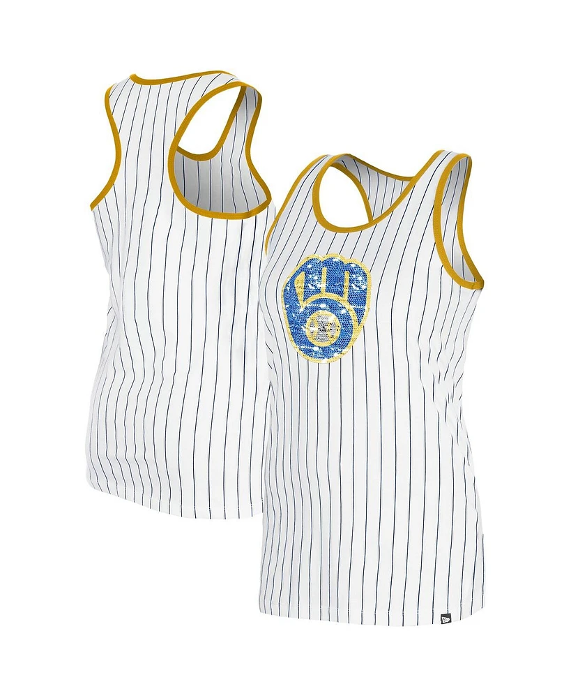 New Era Women's White Milwaukee Brewers Gameday Pinstripe Tank Top