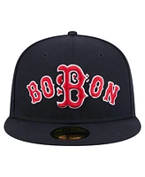 New Era Men's Navy Boston Red Sox Overlap 59FIFTY Fitted Hat