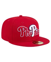 New Era Men's Red Philadelphia Phillies Overlap 59FIFTY Fitted Hat