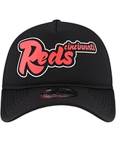 New Era Men's Black Cincinnati Reds Retro Bold A-Frame Trucker 9FORTY Adjustable Hat