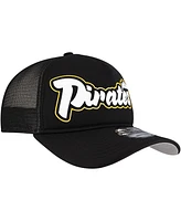 New Era Men's Black Pittsburgh Pirates Retro Bold A-Frame Trucker 9FORTY Adjustable Hat