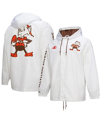 Mitchell & Ness Men's White Cleveland Browns Vintage Logo Coaches Full-Snap Hoodie Jacket