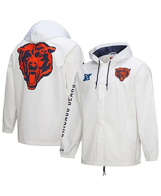 Mitchell & Ness Men's White Chicago Bears Vintage Logo Coaches Full-Snap Hoodie Jacket