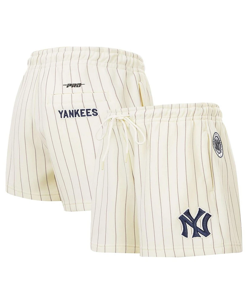 Pro Standard Women's Cream New York Yankees Cooperstown Collection Pinstripe Retro Classic Fleece Shorts