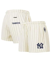 Pro Standard Women's Cream New York Yankees Cooperstown Collection Pinstripe Retro Classic Fleece Shorts