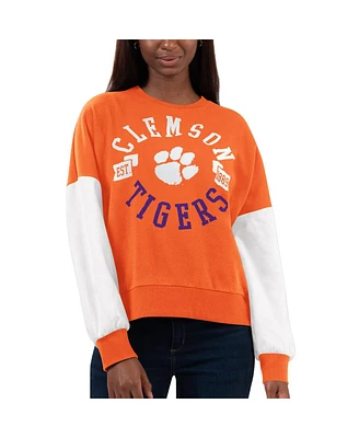 G-iii 4Her by Carl Banks Women's Orange/White Clemson Tigers Team Pride Color Block Pullover Sweatshirt
