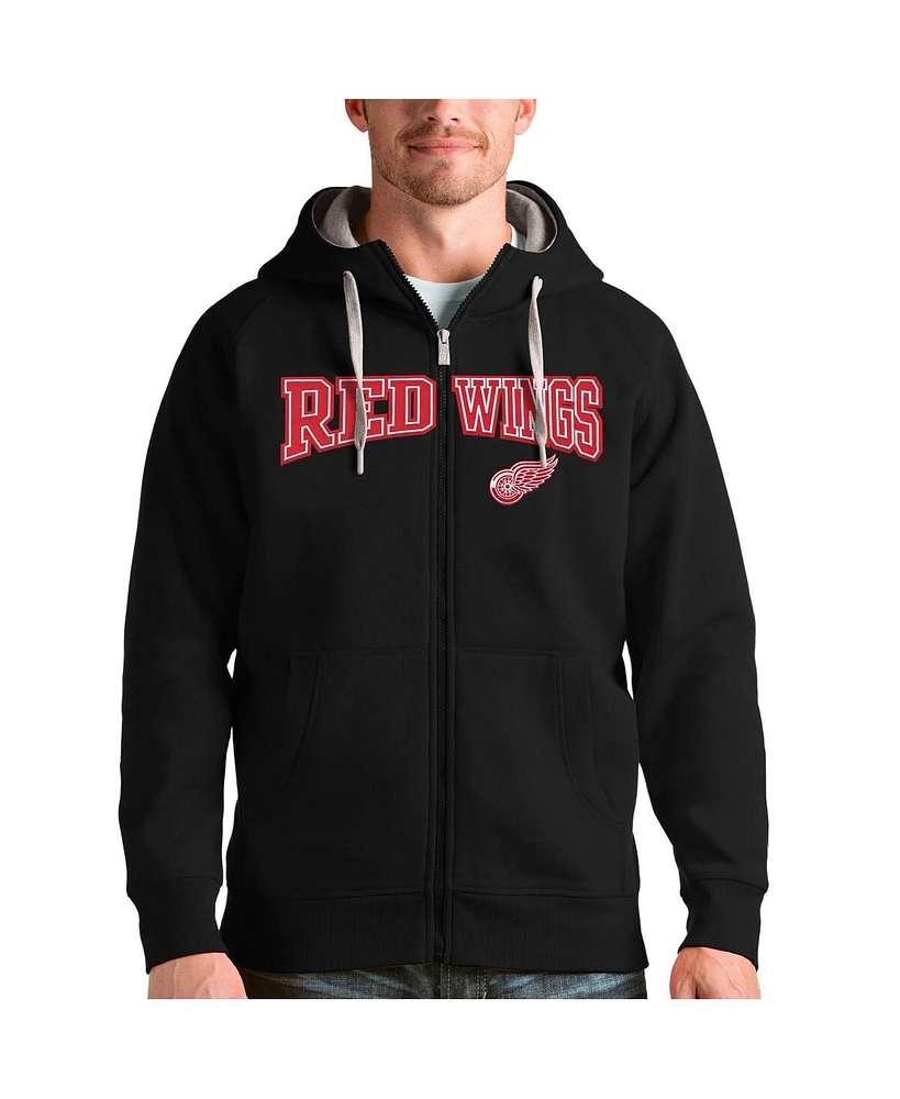 Antigua Men's Black Detroit Red Wings Wordmark Victory Full-Zip Hoodie