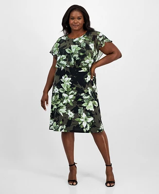 Connected Plus Printed Blouson Midi Dress