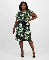 Connected Plus Printed Blouson Midi Dress