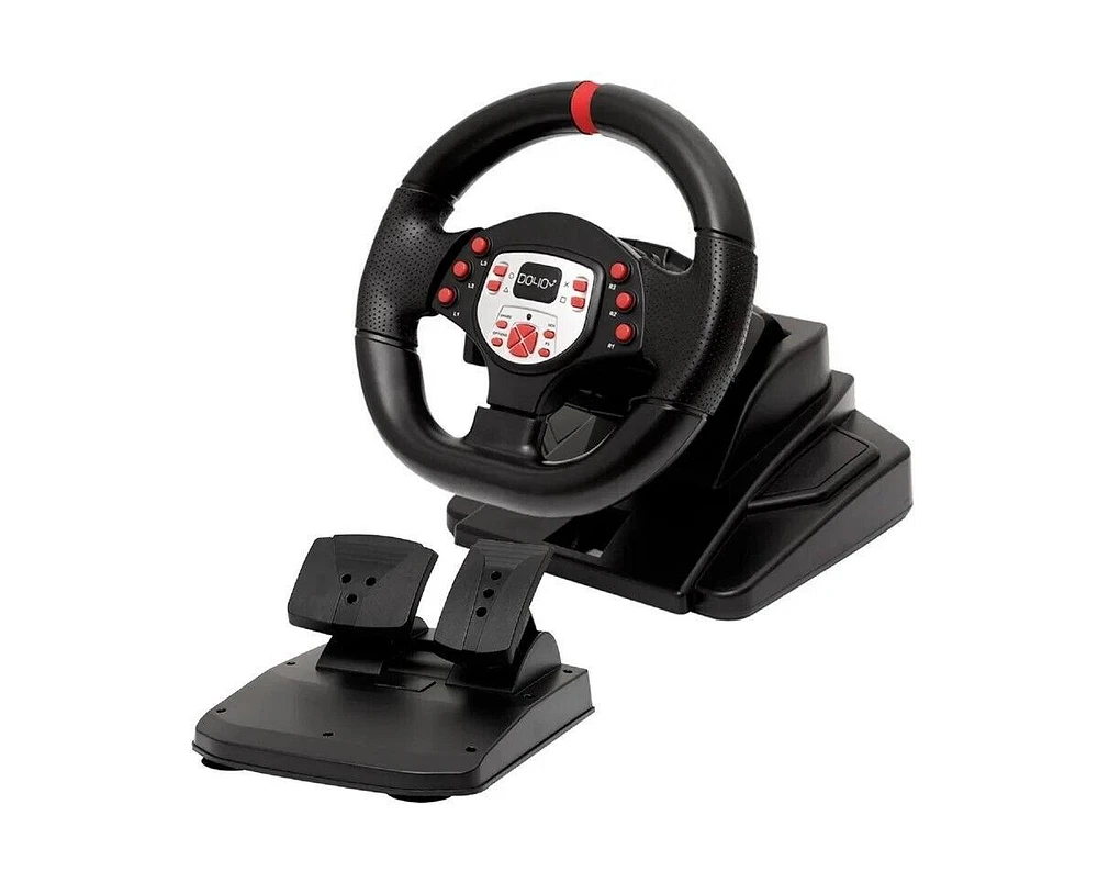 180° Racing Steering Wheel with Pedals – Adjustable Tilt & Height, Dual Motor Vibration for Pc, PS3, PS4, Switch, and Android