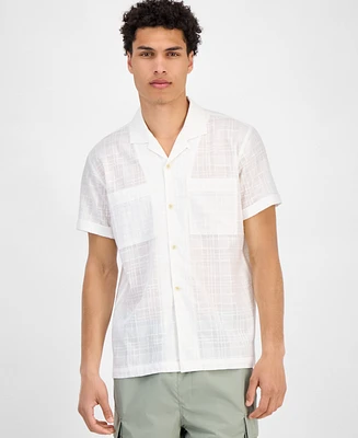Sun + Stone Men's Chase Short Sleeve Textured Button-Front Camp Shirt, Exclusively at Macy's