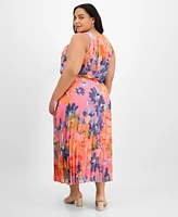 Robbie Bee Plus Printed Pleat-Skirt Maxi Dress