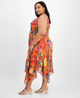 Robbie Bee Plus Cowl-Neck Sleeveless Handkerchief-Hem Dress