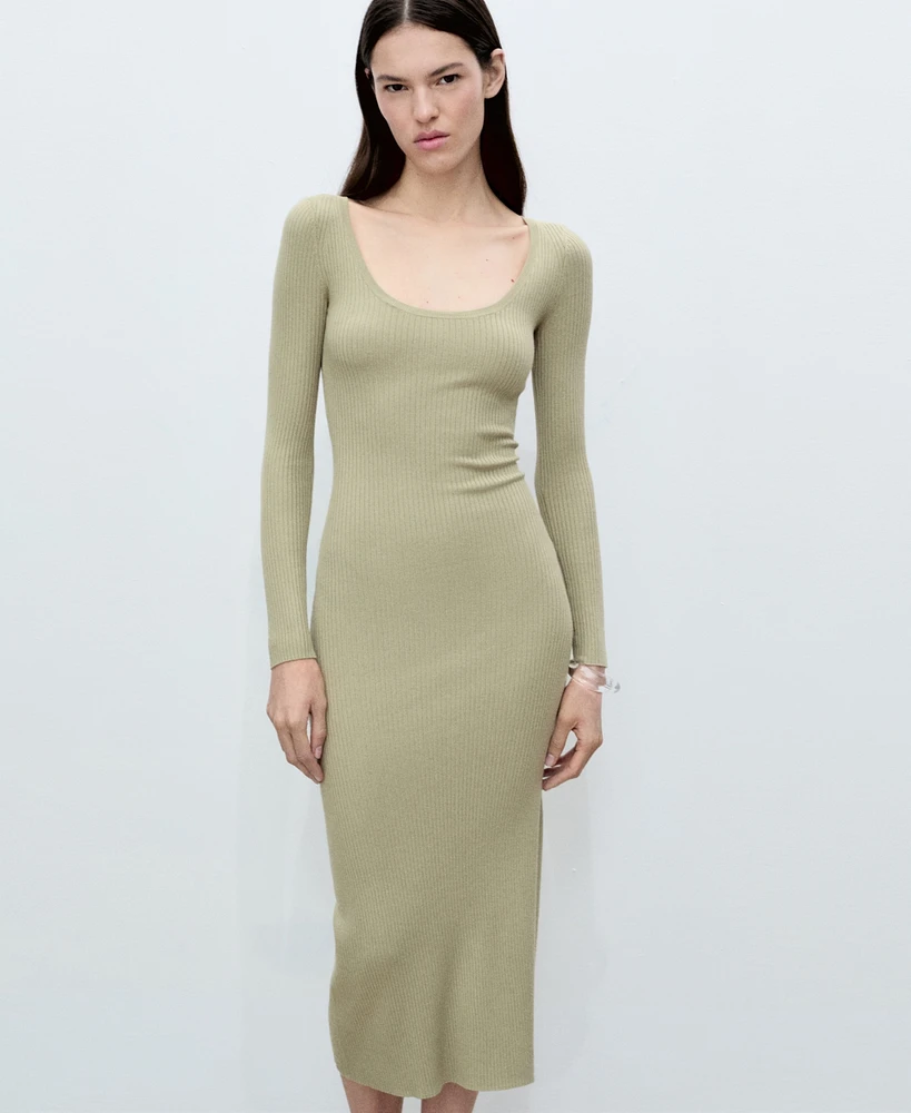 Mango Women's Ribbed Knit Midi Dress
