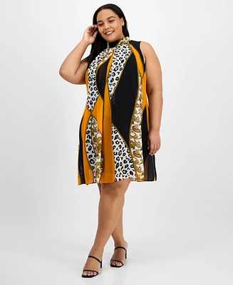 Robbie Bee Plus Printed Mock-Neck Sleeveless Shift Dress