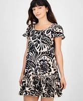 Robbie Bee Petite Printed Flutter-Sleeve Shift Dress