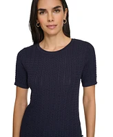 Nautica Jeans Women's Short Sleeves Rope Cable Sweater