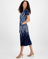 Sandra Darren Petite Printed Cropped Flutter-Sleeve Jumpsuit