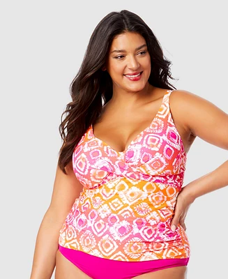 Anne Cole Plus Tie-Dyed Foulard Underwire Draped Tankini Top