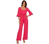 Adrianna Papell Women's Tie-Front Bell-Sleeve Knit Crepe Jumpsuit