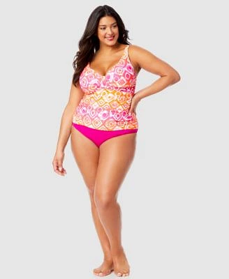 Anne Cole Plus Size Tie Dyed Foulard Underwire Tankini Top High Waist Bikini Bottoms