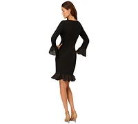 Adrianna Papell Women's Bell-Sleeve Flounce-Hem Sheath Dress