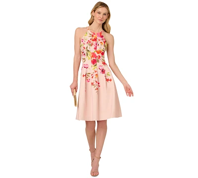 Adrianna Papell Women's Floral-Print Pleated Fit & Flare Halter Dress