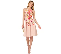Adrianna Papell Women's Floral-Print Pleated Fit & Flare Halter Dress