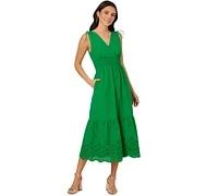 Adrianna Papell Women's Smocked-Waist Tie-Sleeve Eyelet Cotton Sundress