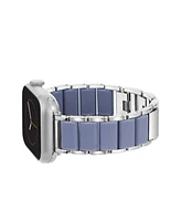 Anne Klein Women's Light Blue Rubberized Link with Silver-Tone Alloy Metal Band for Apple Watch 44/45/46/49mm