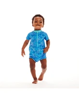 Andy & Evan Baby Boys Blue Swim Romper w/Hat